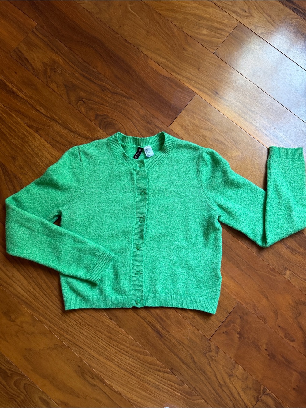 H&M Bright Green Button-Front Crewneck Cardigan